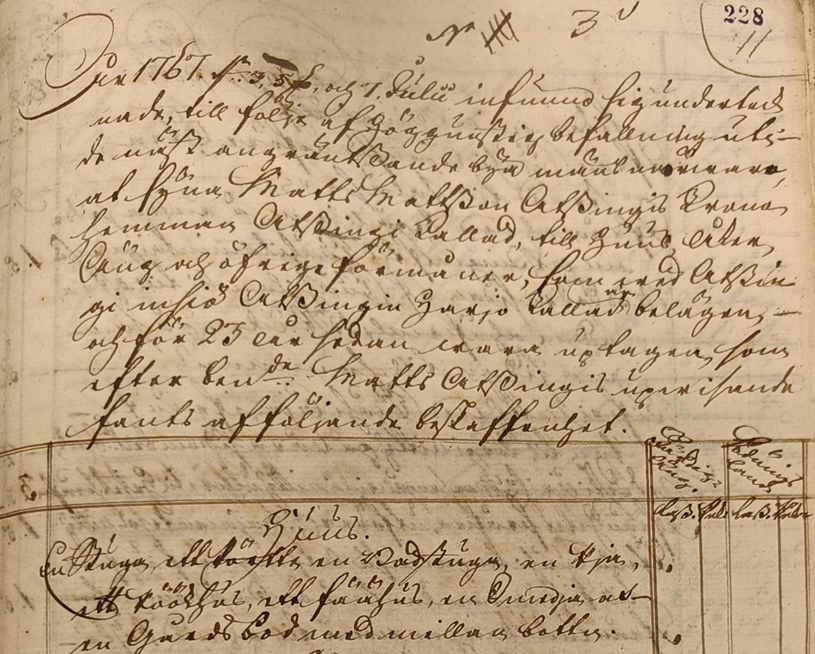 Ala-Aatsingin tilan N:o 9 Sallansuu katselmuskirjan otsake, päivätty 7. heinäkuuta 1767.